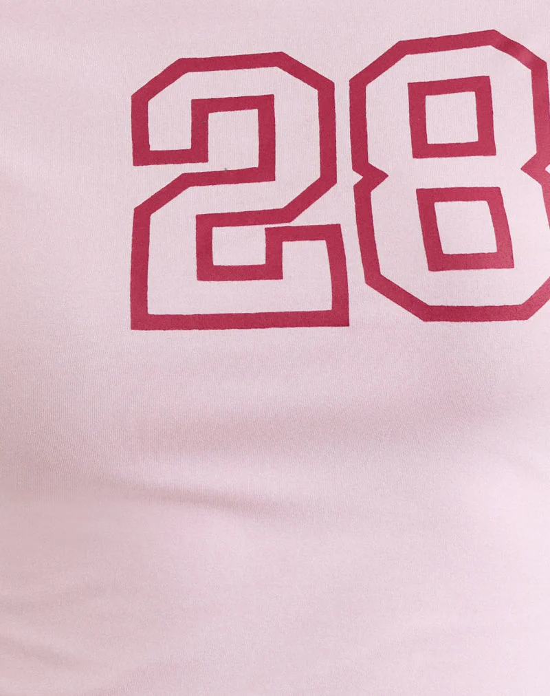 Danama One Shoulder Top in Rayon Jersey Light Pink with '28' Graphic - Image 7