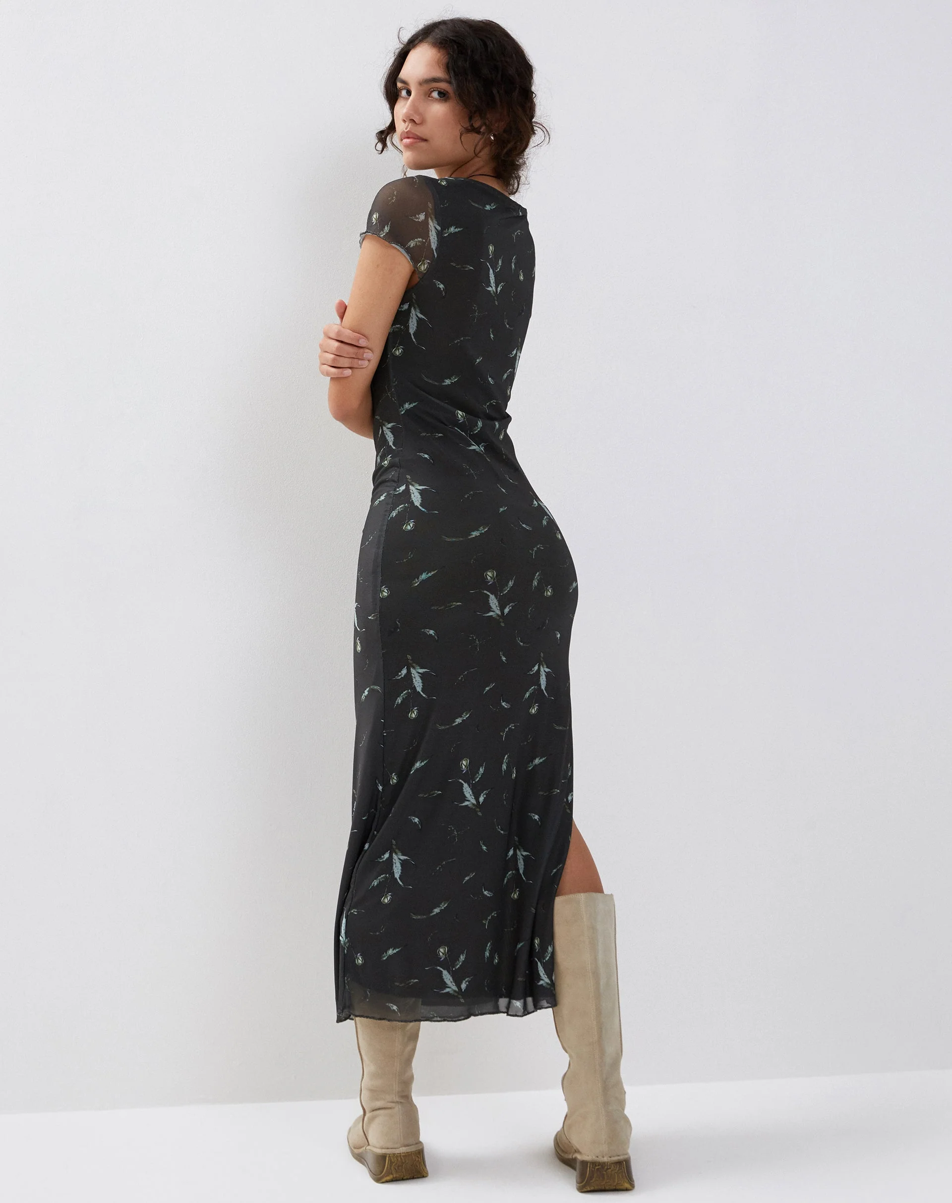 Danari Mesh Maxi Dress in Floral Khaki Silhouette - Image 2