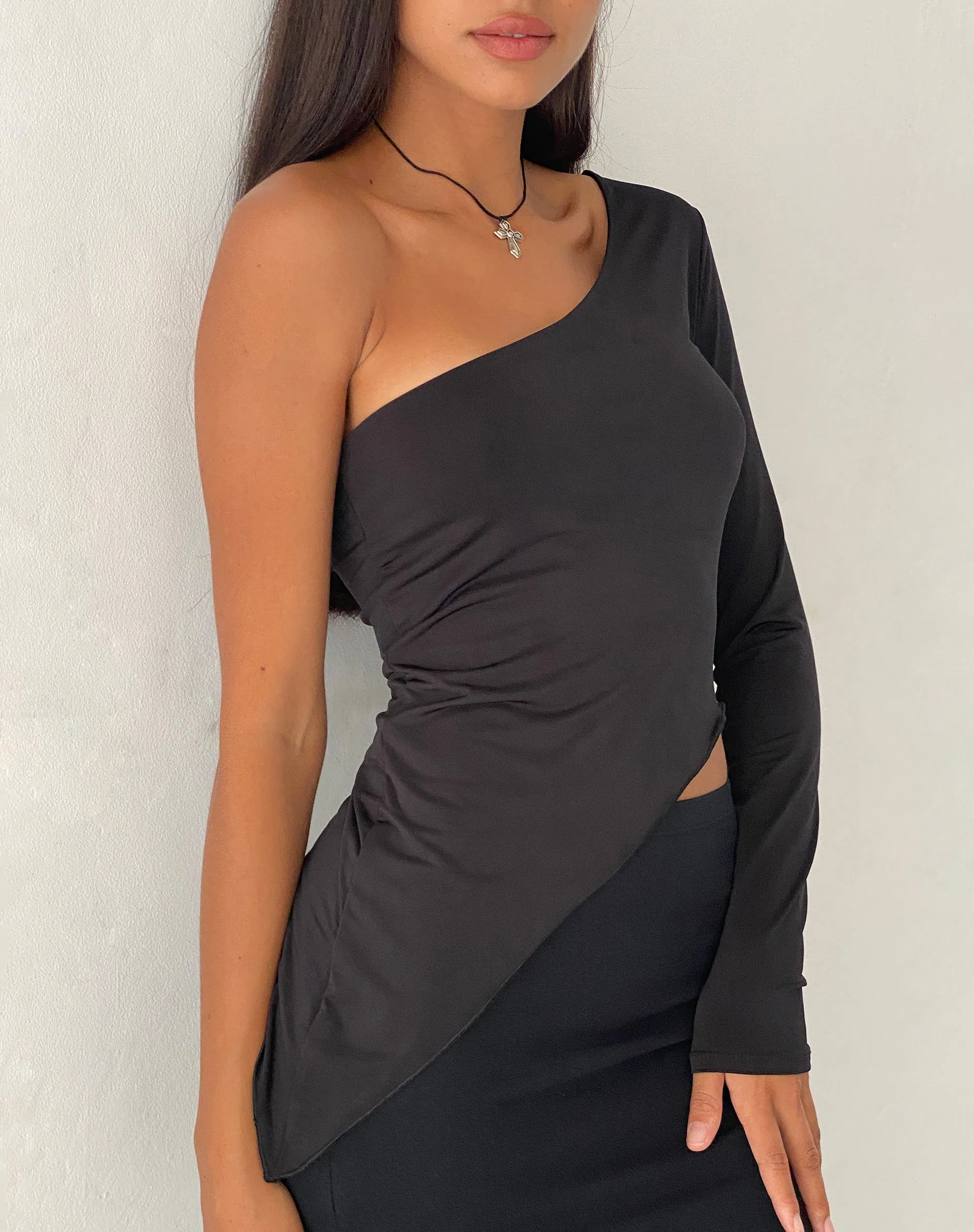 Dania One Shoulder Top in Slinky Black - Image 5