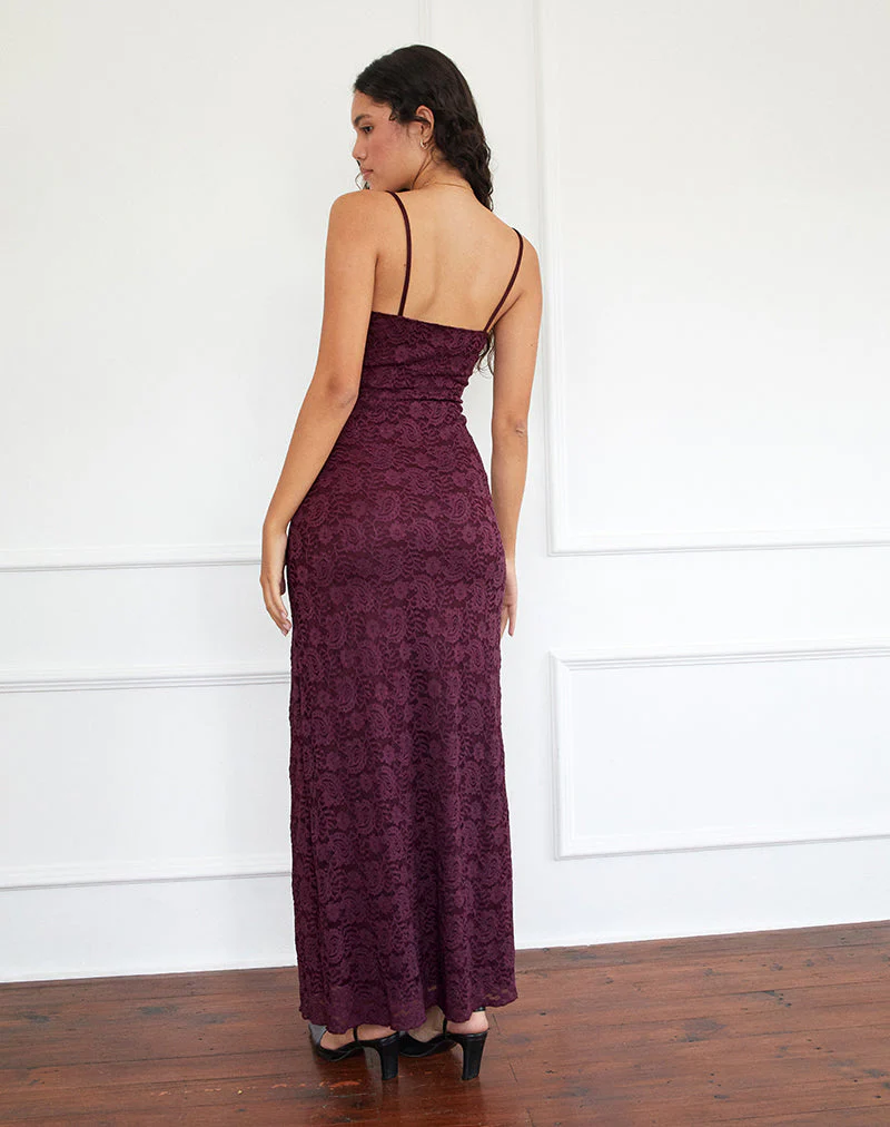 Darsih Cami Maxi Dress in Paisley Lace Burgundy - Image 3