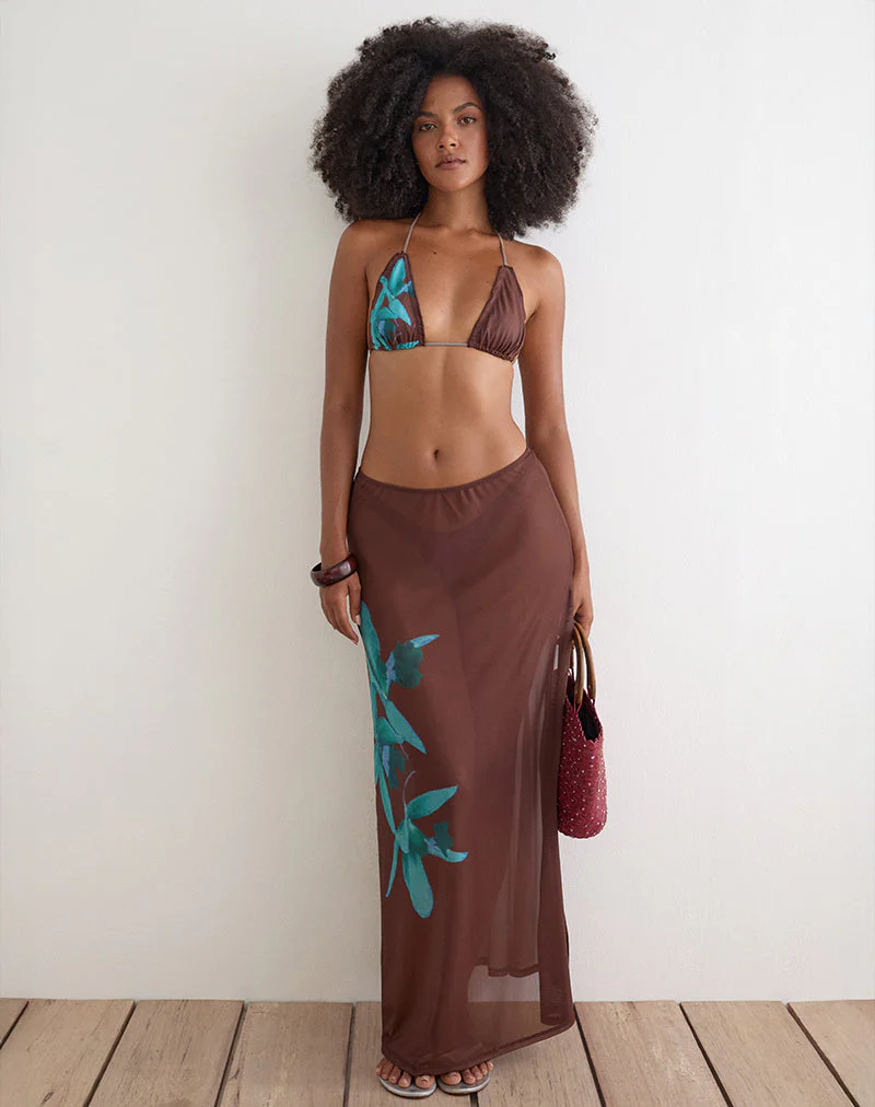 Dartina Maxi Slip Skirt in Brown with Blue Desert Rose - Image 4
