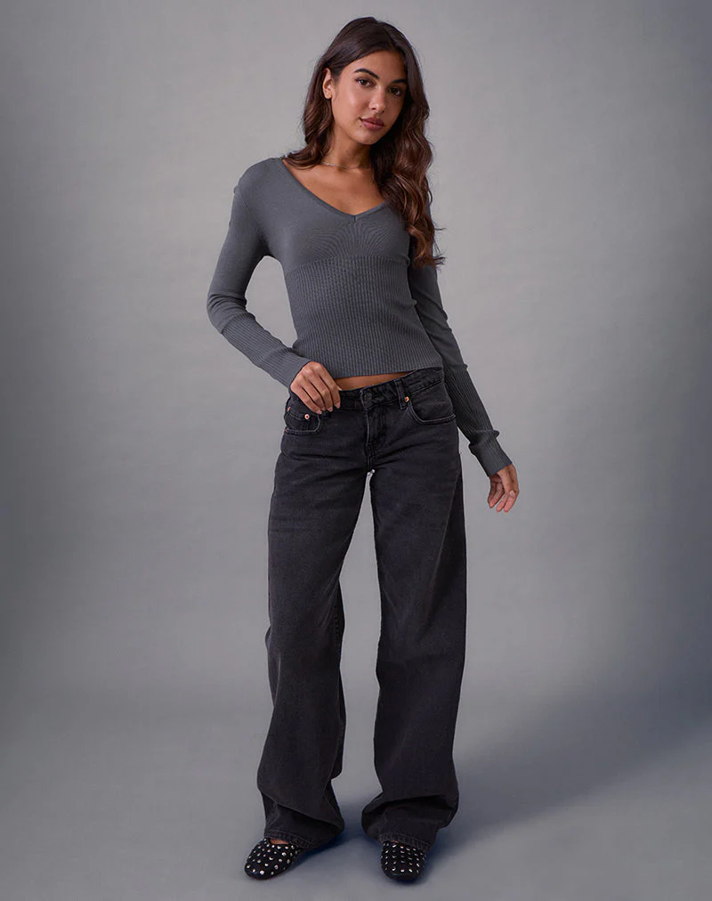 Darya Long Sleeve Knit Top in Slate Grey - Image 2