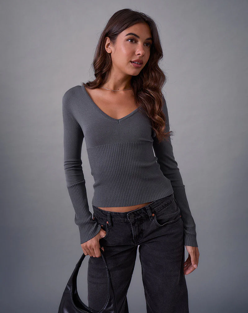 Darya Long Sleeve Knit Top in Slate Grey - Image 5