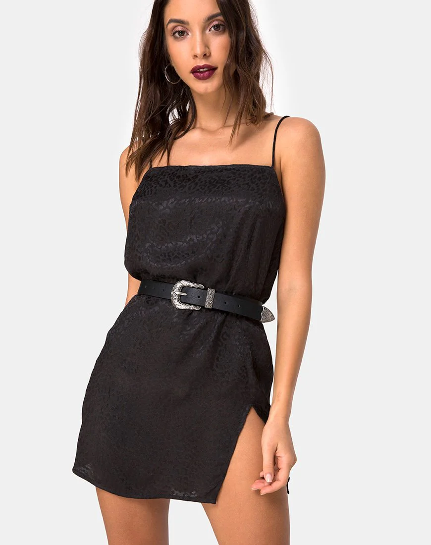 Datista Slip Dress in Satin Cheetah Black - Image 2