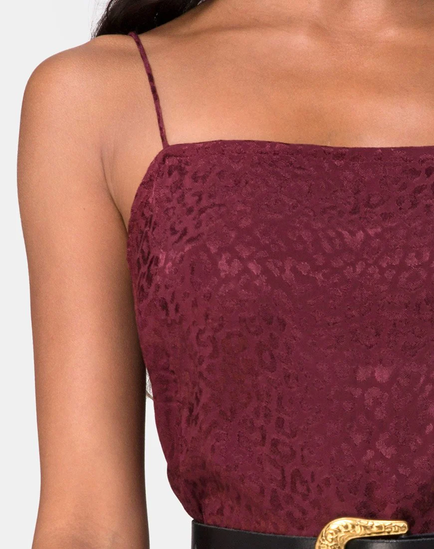 Datista Slip Dress in Satin Cheetah Burgundy - Image 5