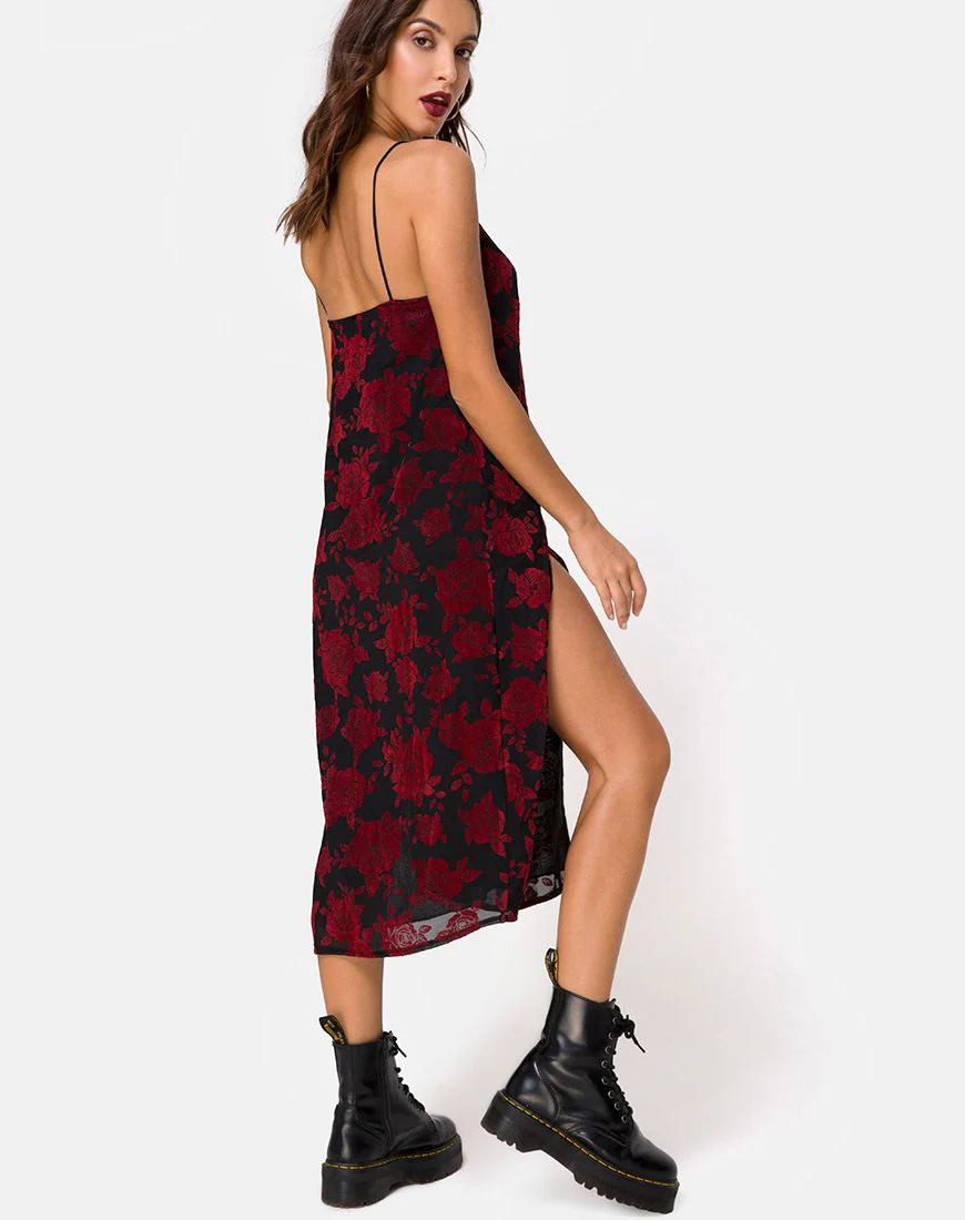 Daxita Dress in Romantic Red Rose Flock - Image 4