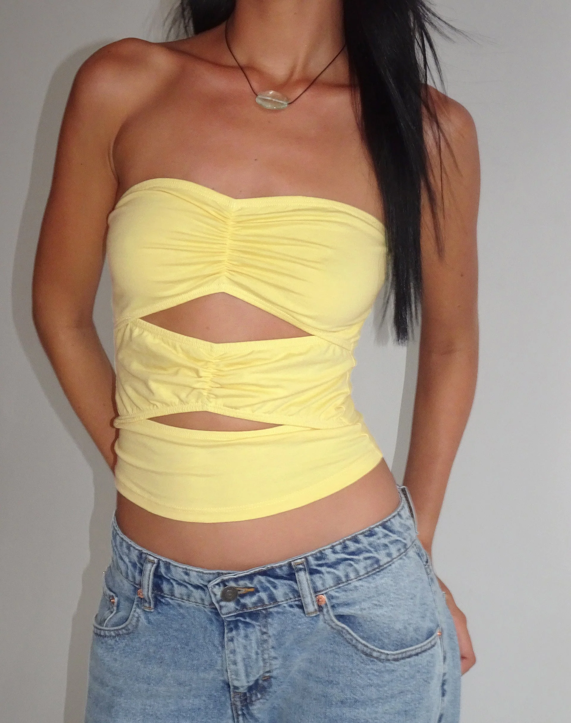 Dayu Bandeau Crop Top in Lemonade - Image 3