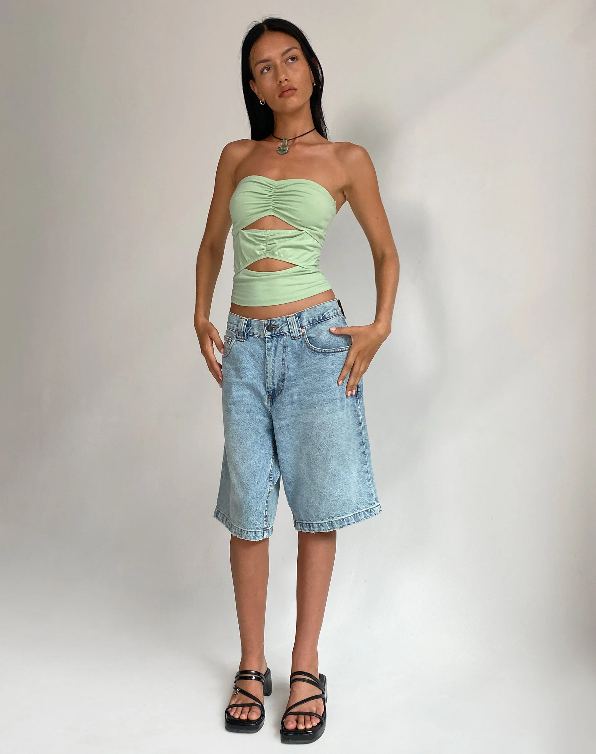 Dayu Bandeau Crop Top in Silver Sage - Image 4