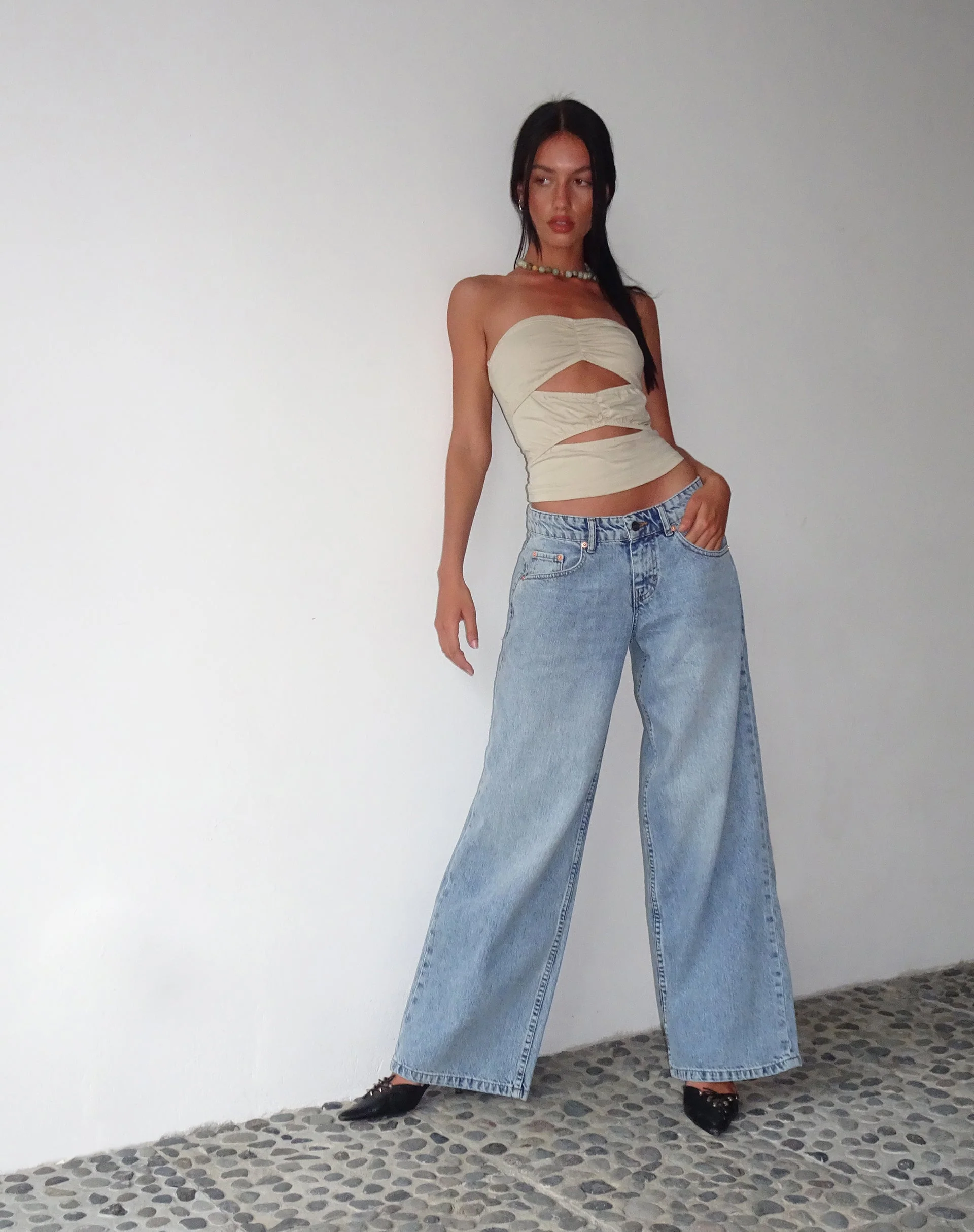 MOTEL X JACQUIE Dayu Bandeau Crop Top in Coconut Milk - Image 3