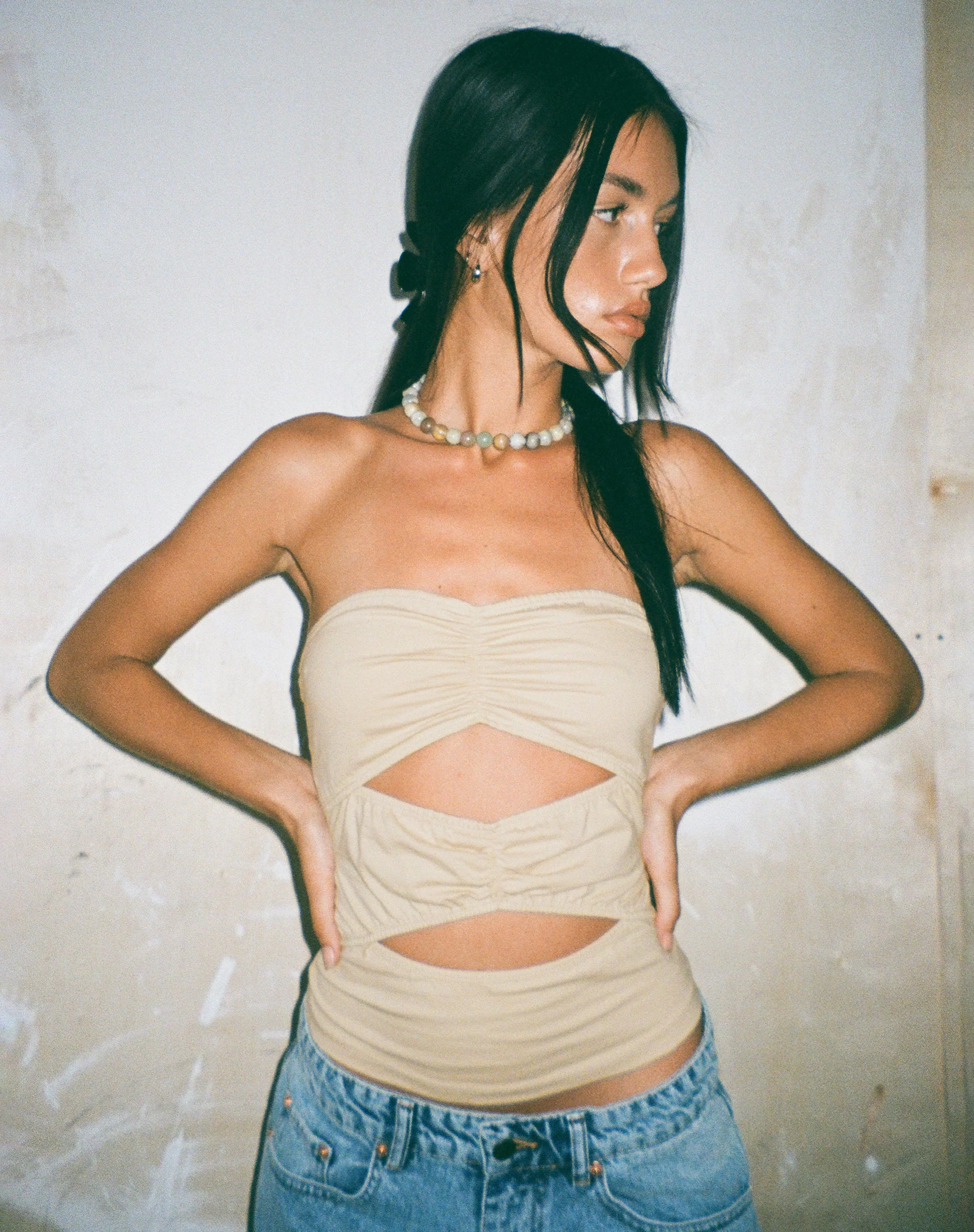 MOTEL X JACQUIE Dayu Bandeau Crop Top in Coconut Milk - Image 4