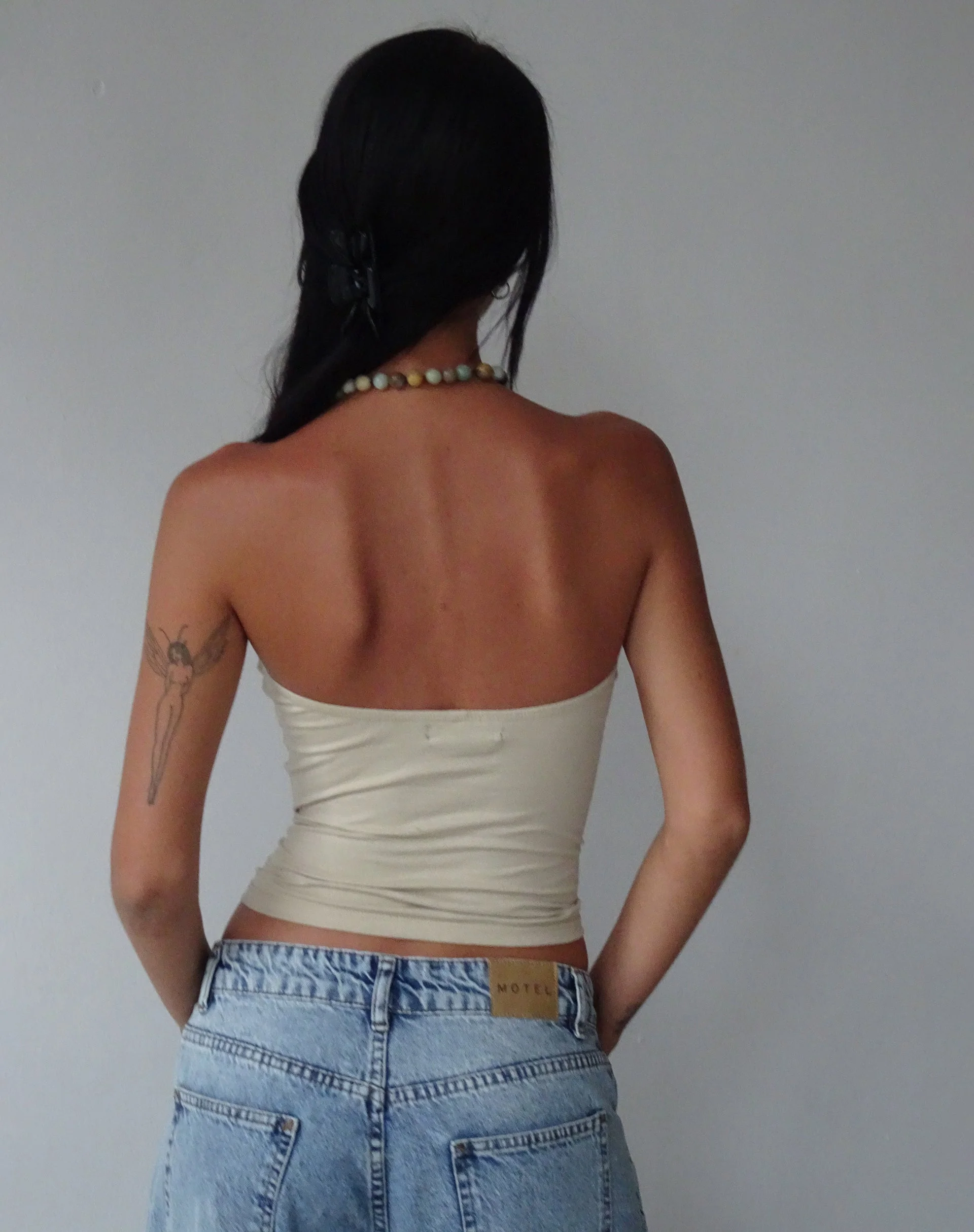 MOTEL X JACQUIE Dayu Bandeau Crop Top in Coconut Milk - Image 5