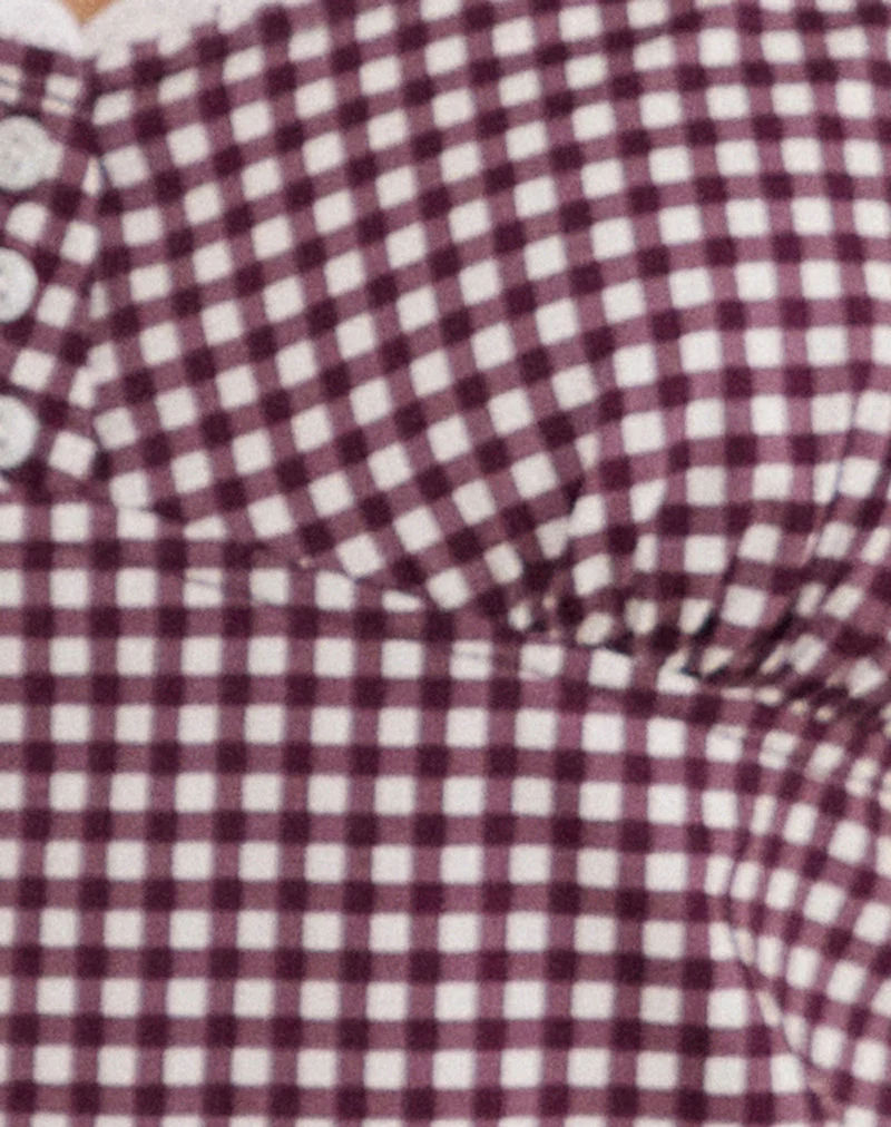 Delphine Mini Cami Dress in Mini Gingham Wine with White Lace - Image 6