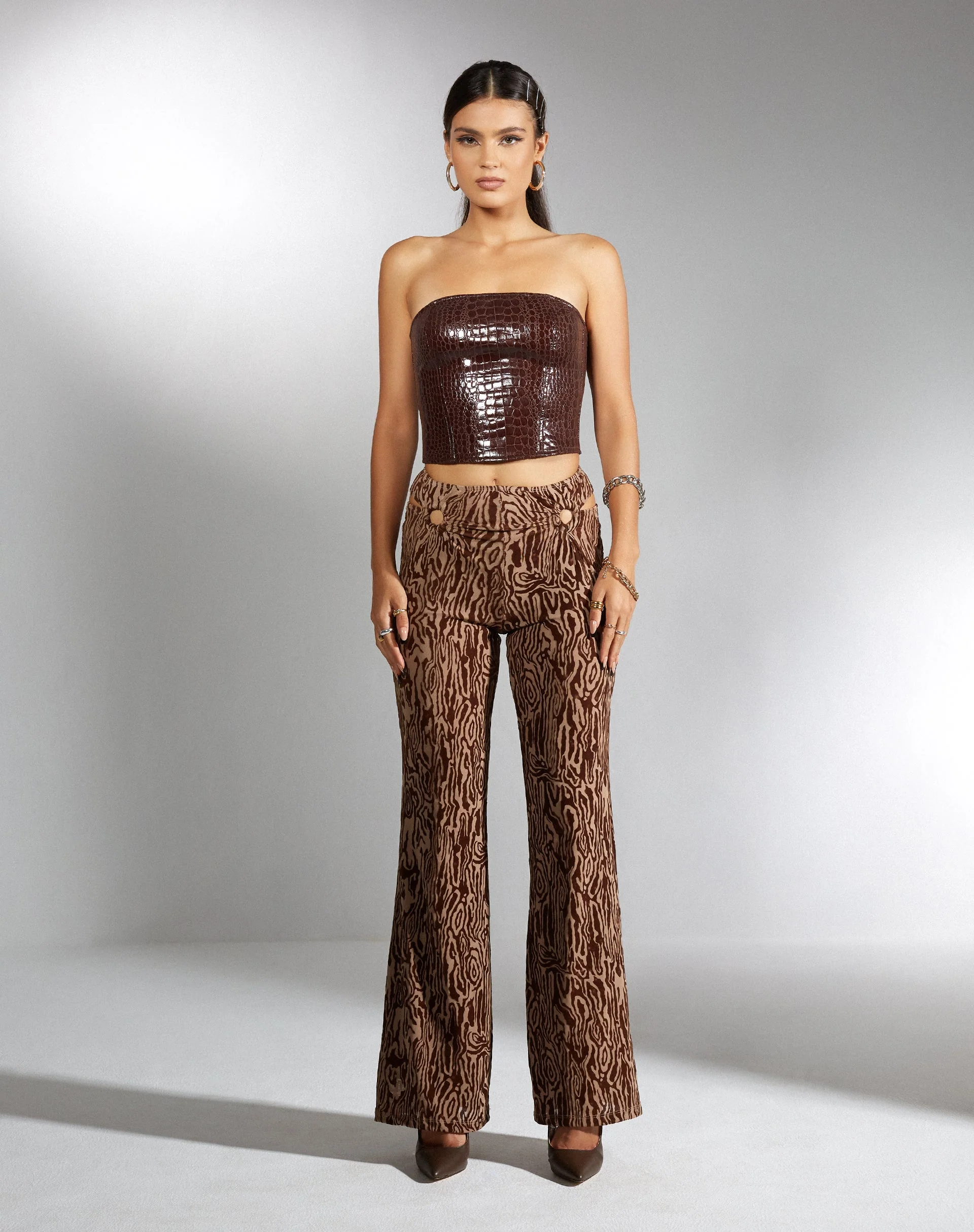 Dena Top in Croc PU Dark Brown - Image 5