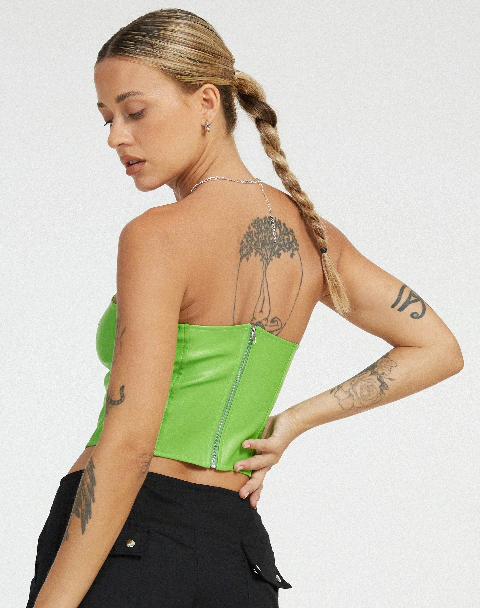 Dena Corset Top in PU Neon Green - Image 4