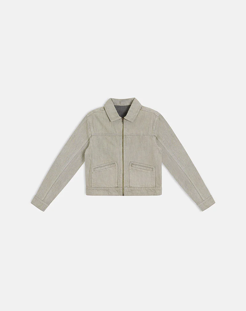 Denim Cinch Jacket in Oat - Image 5