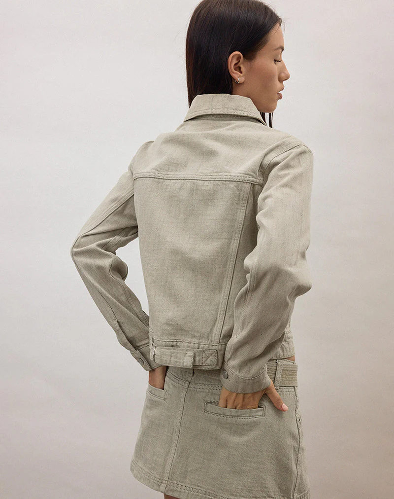 Denim Cinch Jacket in Oat - Image 6