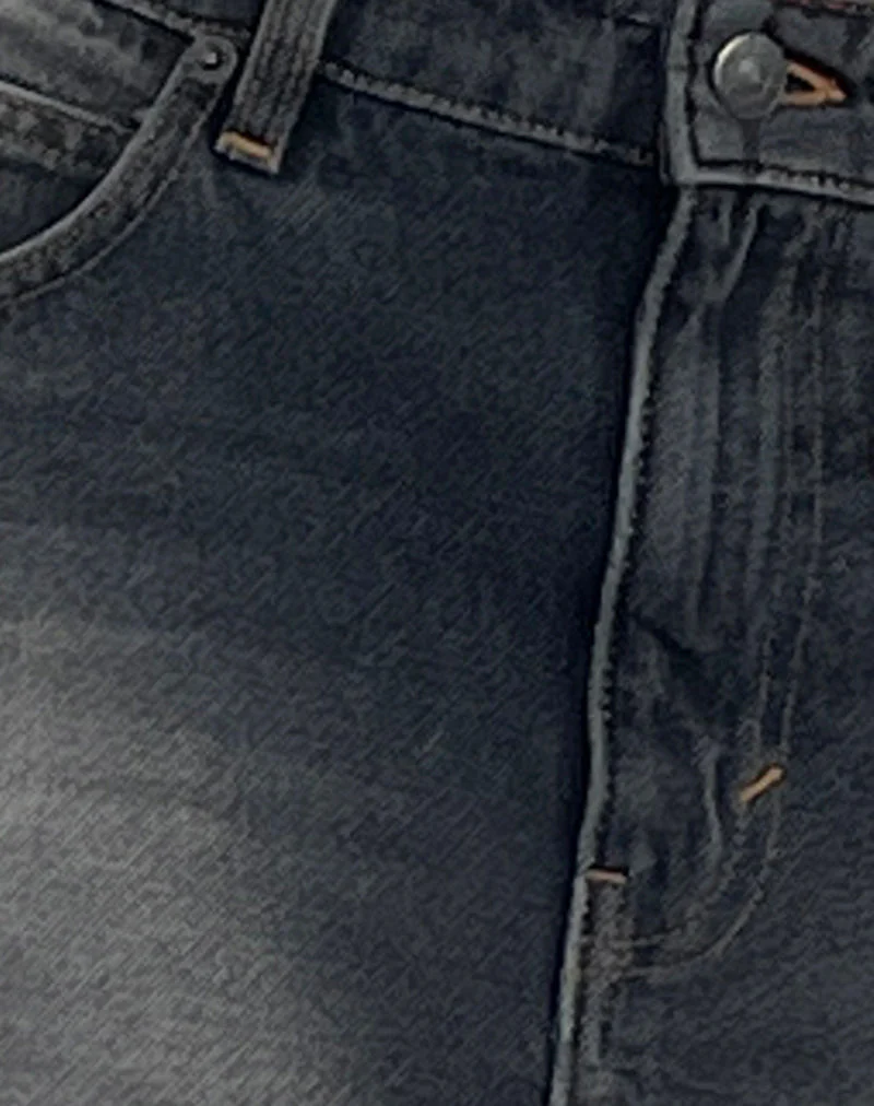 Raw Hem Denim Mini Skirt in Grey Used Bleach - Image 5