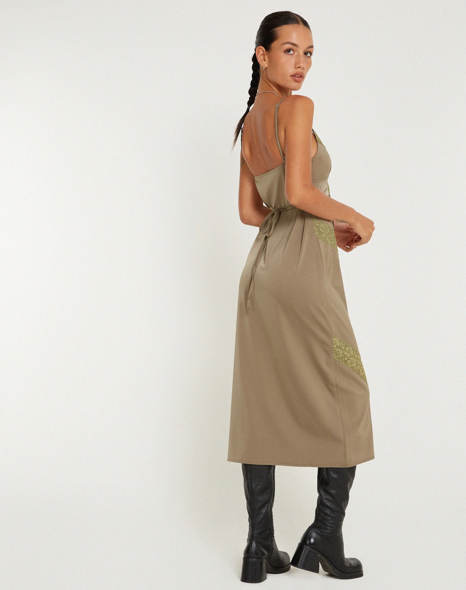 Deonne Midi Dress in Satin Avocado - Image 4