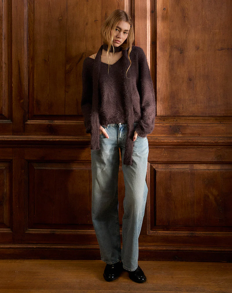 Dikara Jumper with Scarf in Knit Brown - Image 3