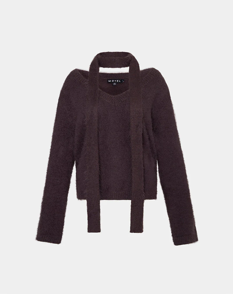 Dikara Jumper with Scarf in Knit Brown - Image 5