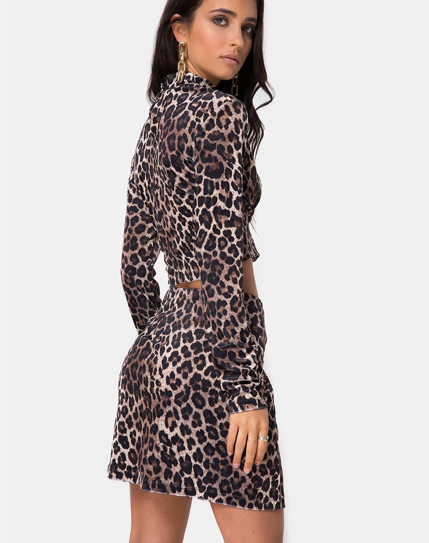 Dina Mini Skirt in Velvet Brown Leopard - Image 2