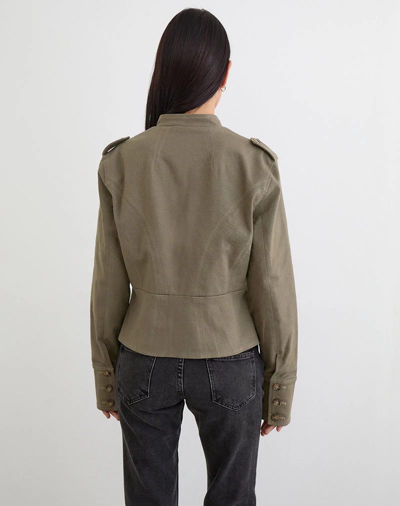 Diranda Military Jacket in Twill Khaki - Image 5