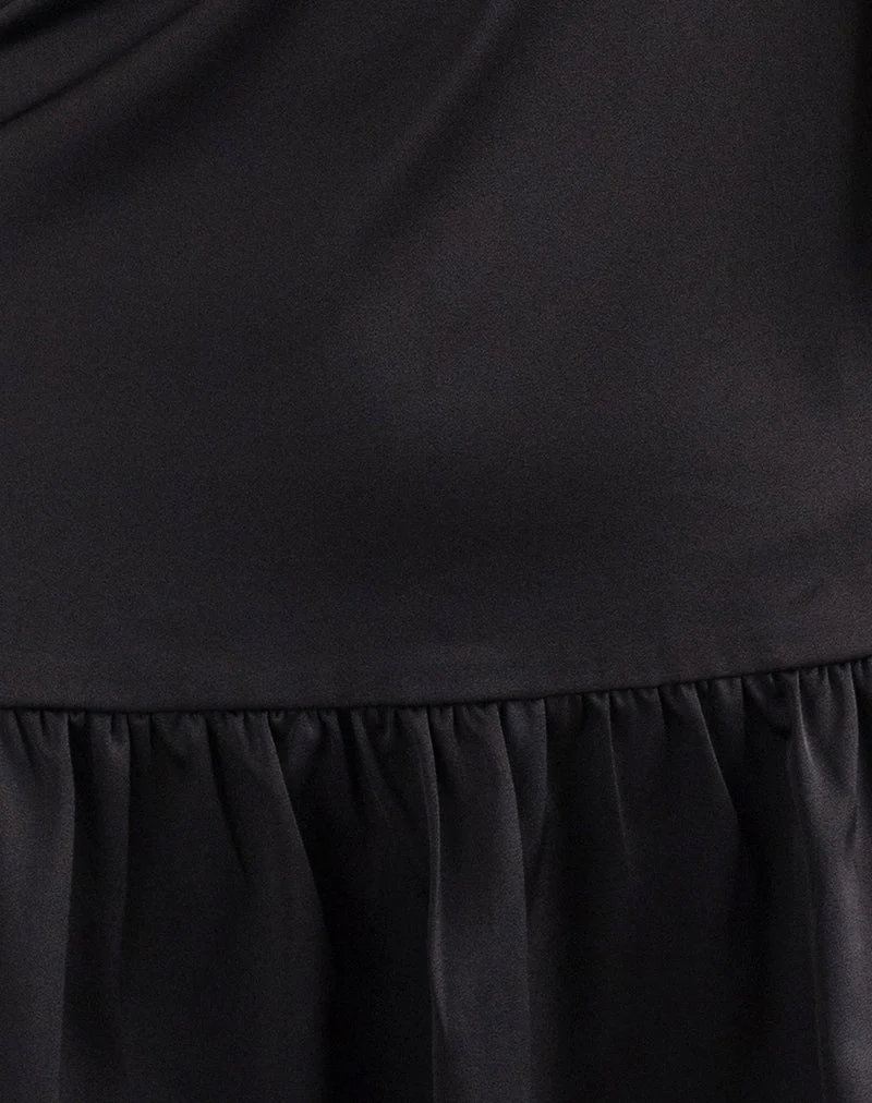 Distia Plunge Puff Mini Dress in Black - Image 6