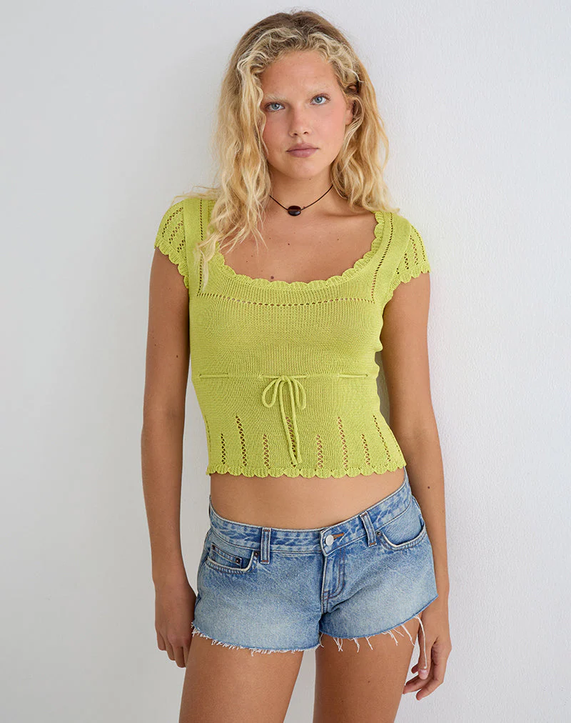 Domas Top with Tie in Knit Lemongrass - Image 3