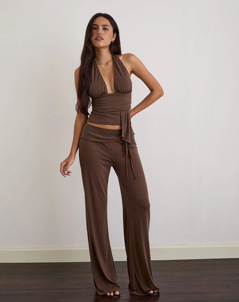 Donata Trouser in Cupro Dark Brown - Image 4