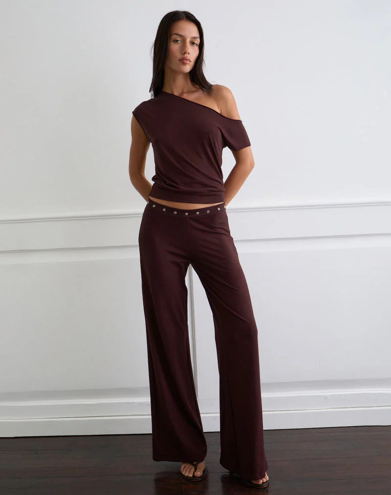 Dorala Low Rise Trousers with Eyelets in Dark Plum - Image 3