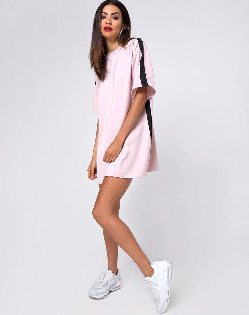 Dore T-Shirt Dress in Blush with Black Stripe - Image 3