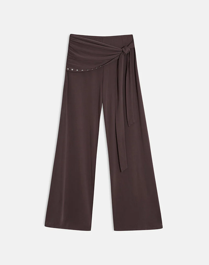 Dovina Trouser in Cupro Dark Brown - Image 4