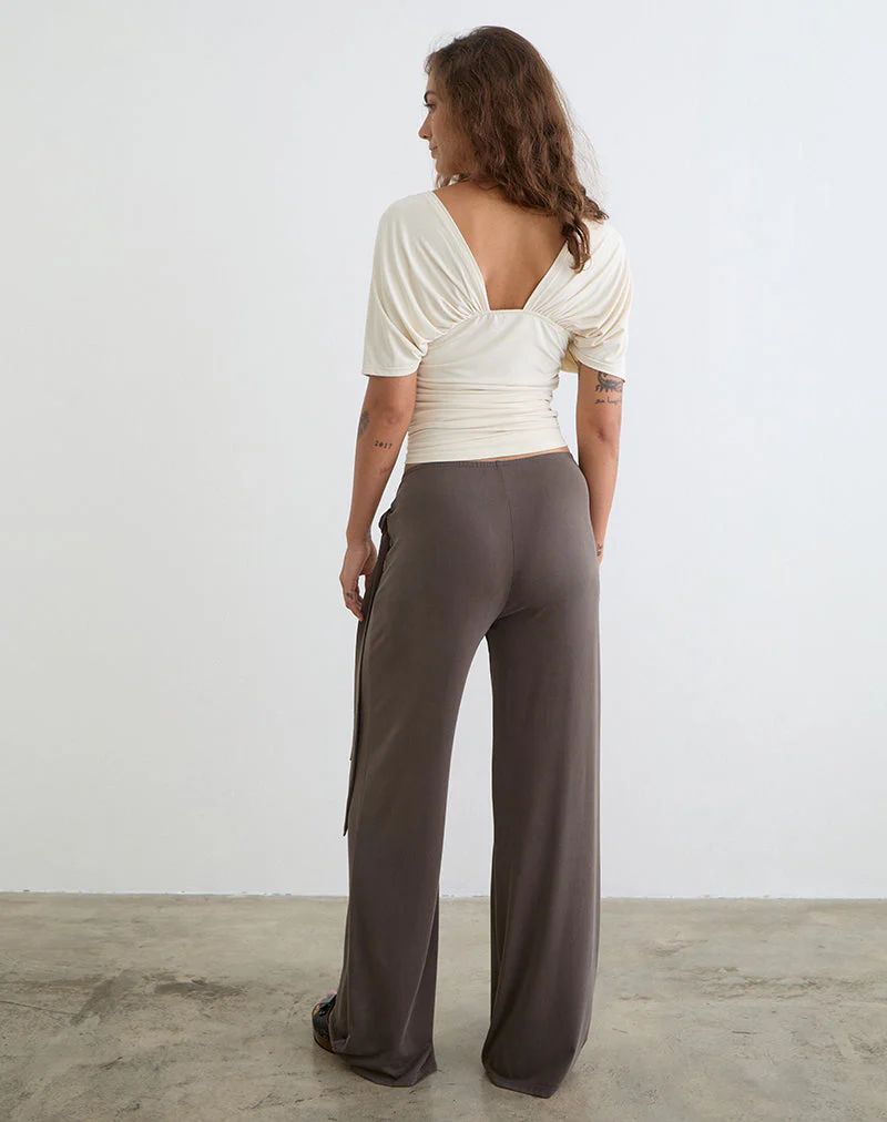 Dovina Trouser in Cupro Dark Brown - Image 5