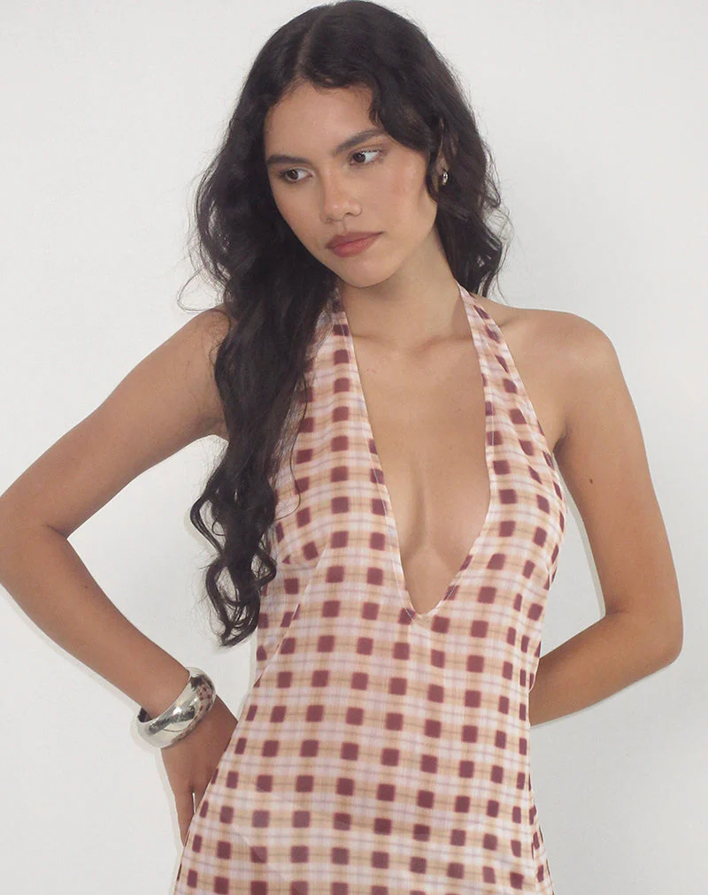 Driti Maxi Dress in Chiffon Blurred Check Peach - Image 2