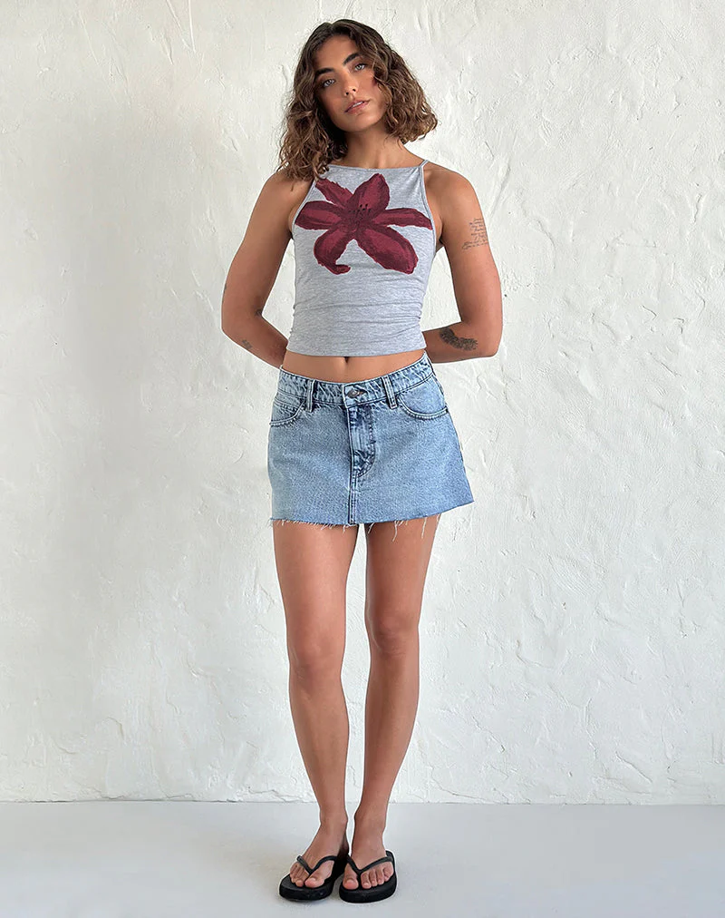 Dudley Vest Top in Grey Marl Painted Flower - Image 4