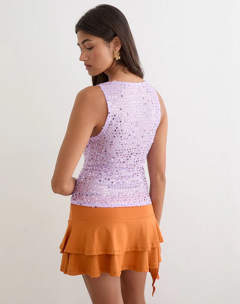 Dudley Vest Top in Sequin Knit Lilac - Image 5