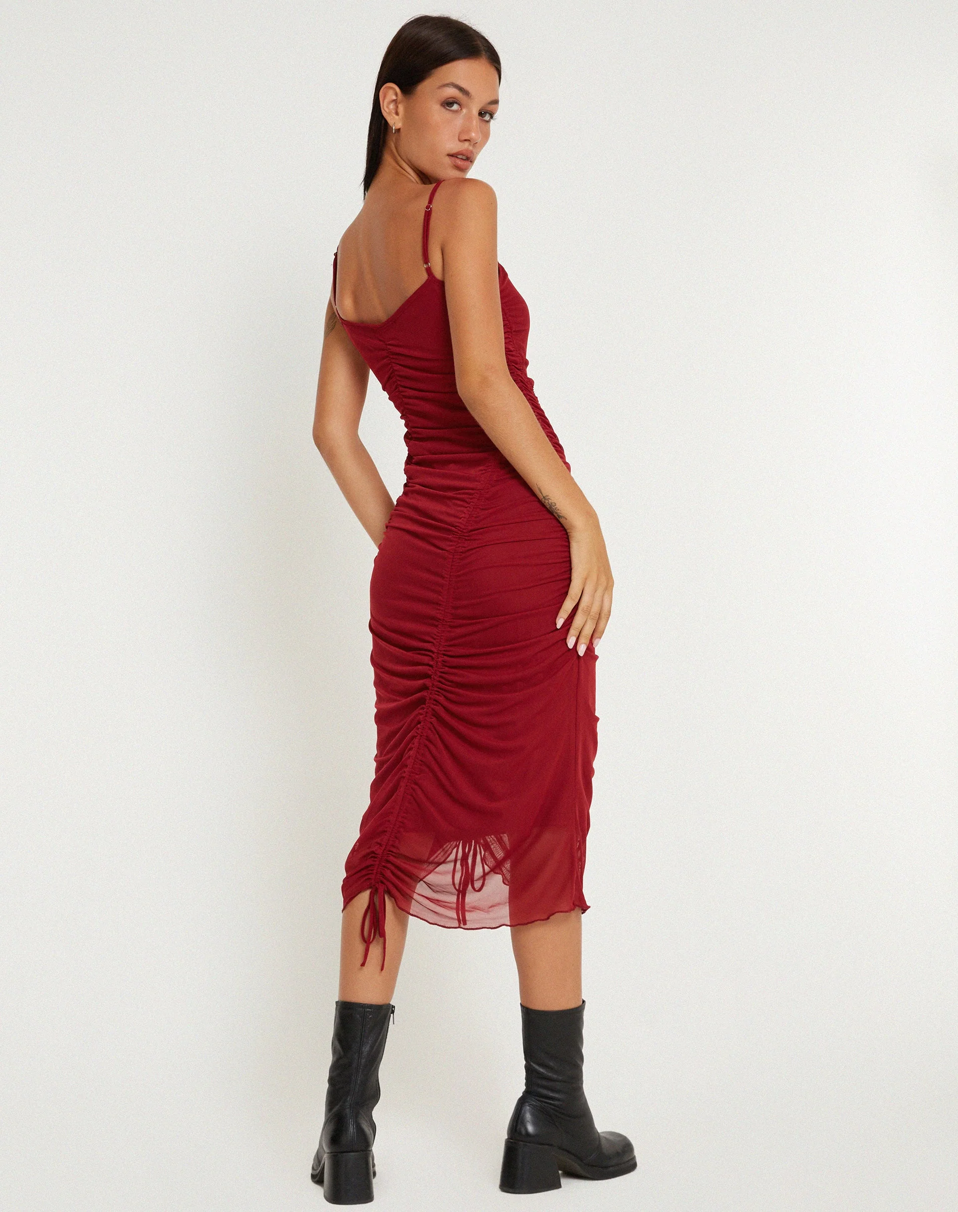 Dulcia Midi Dress in Burgundy - Image 4