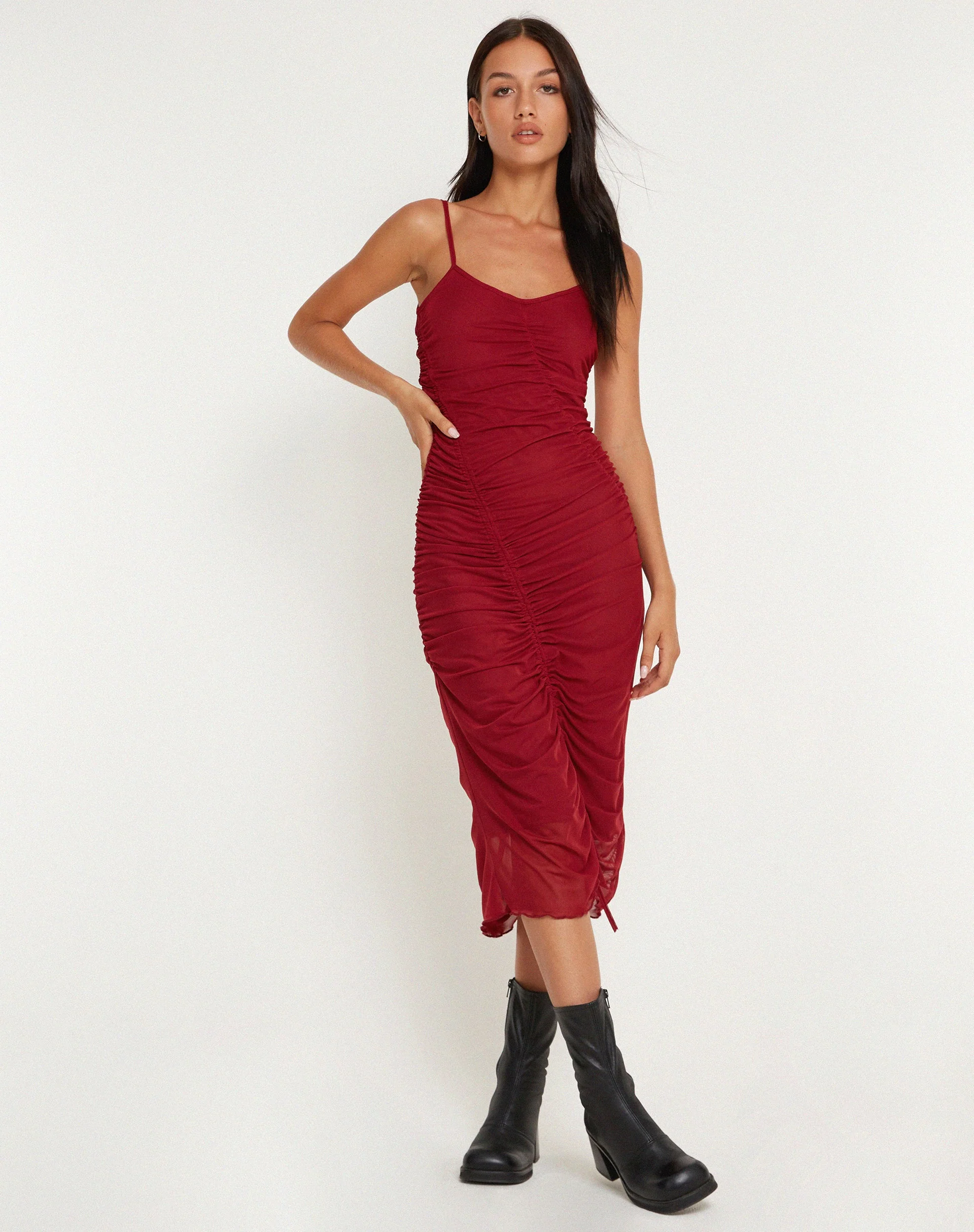 Dulcia Midi Dress in Burgundy - Image 5