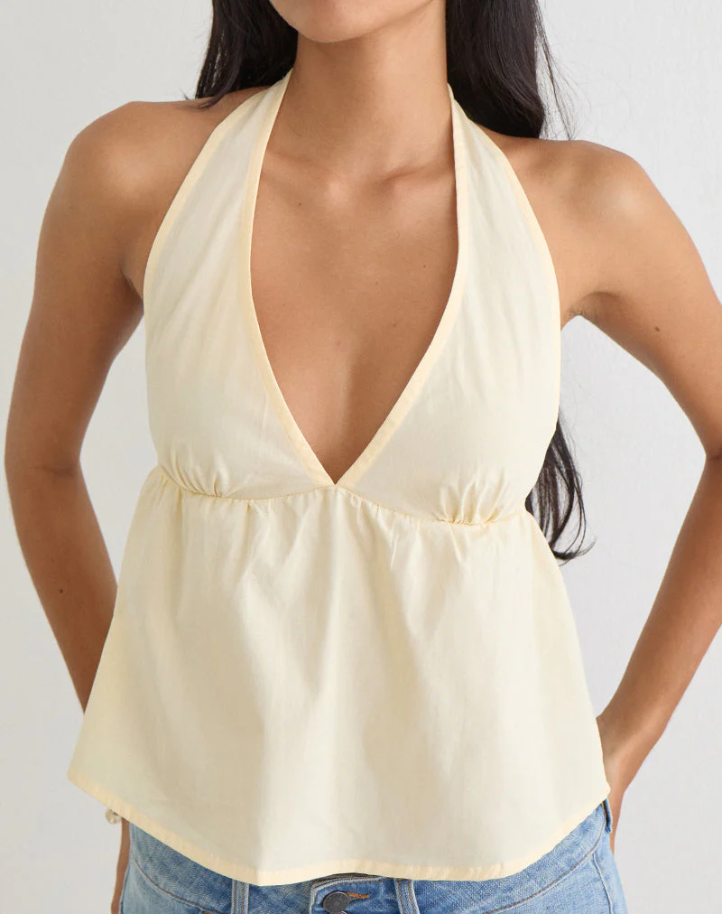 Eldana Halterneck Top in Poplin Buttermilk - Image 2