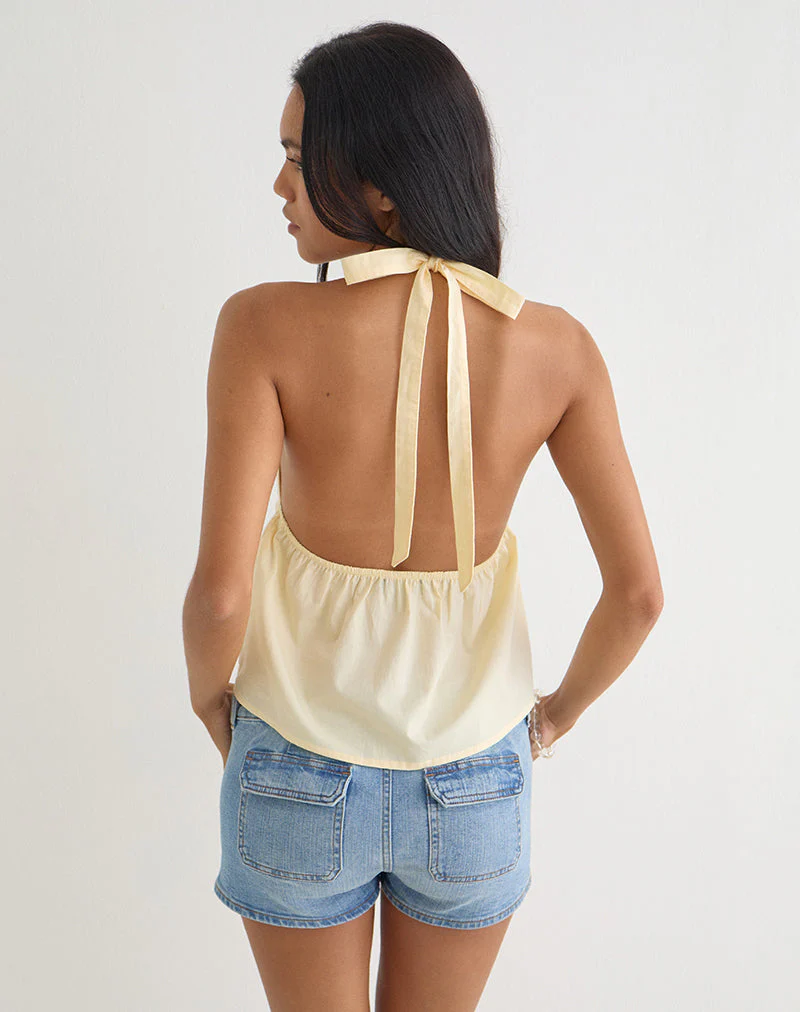 Eldana Halterneck Top in Poplin Buttermilk - Image 5