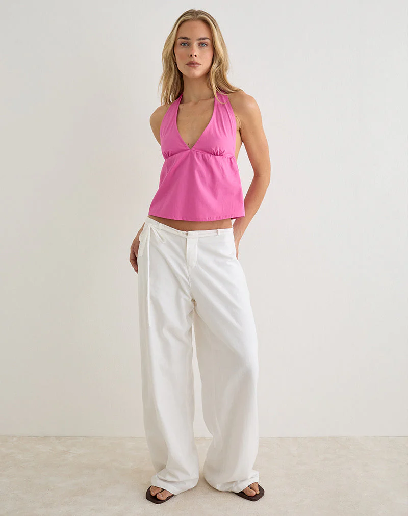 Eldana Halterneck Top in Poplin Pink Rose - Image 3