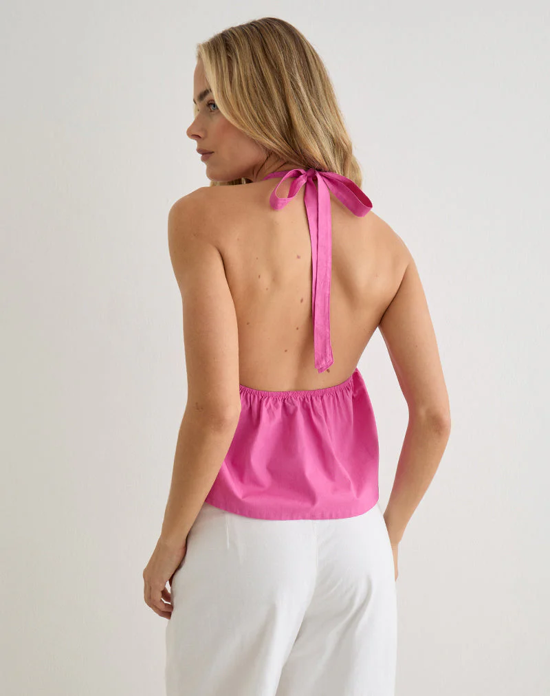 Eldana Halterneck Top in Poplin Pink Rose - Image 5