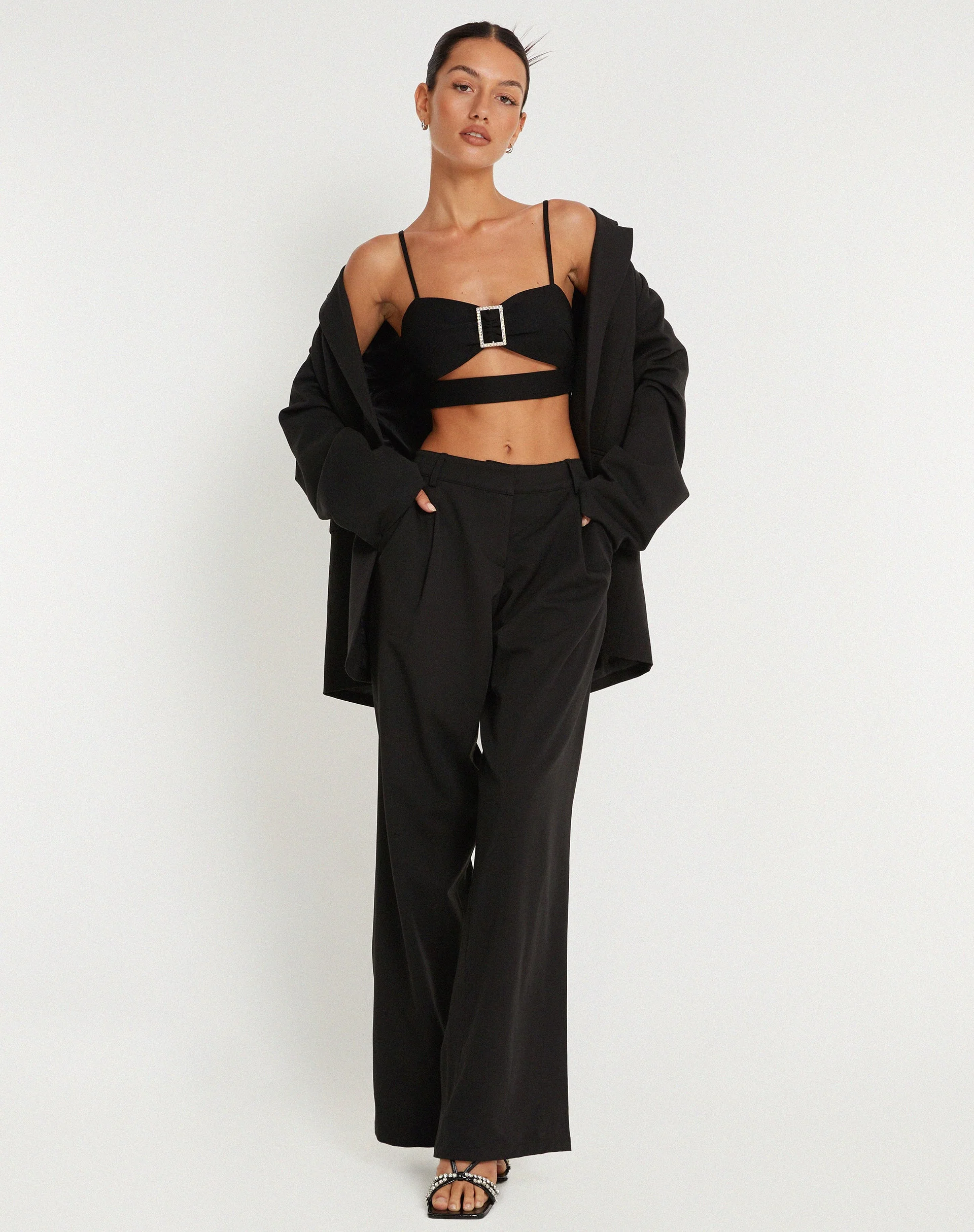 Elenia Buckle Detail Crop Top in Black - Image 5