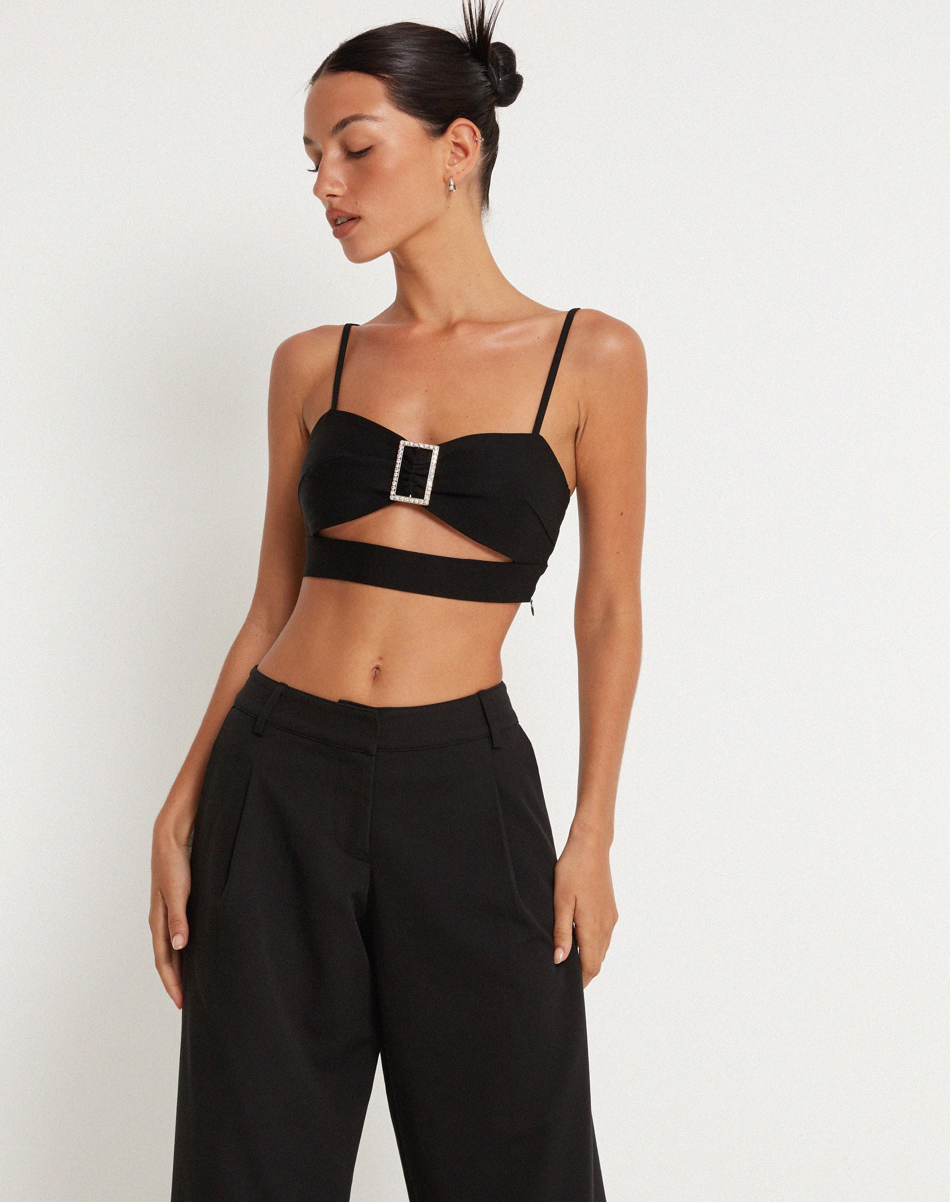 Elenia Buckle Detail Crop Top in Black - Image 6