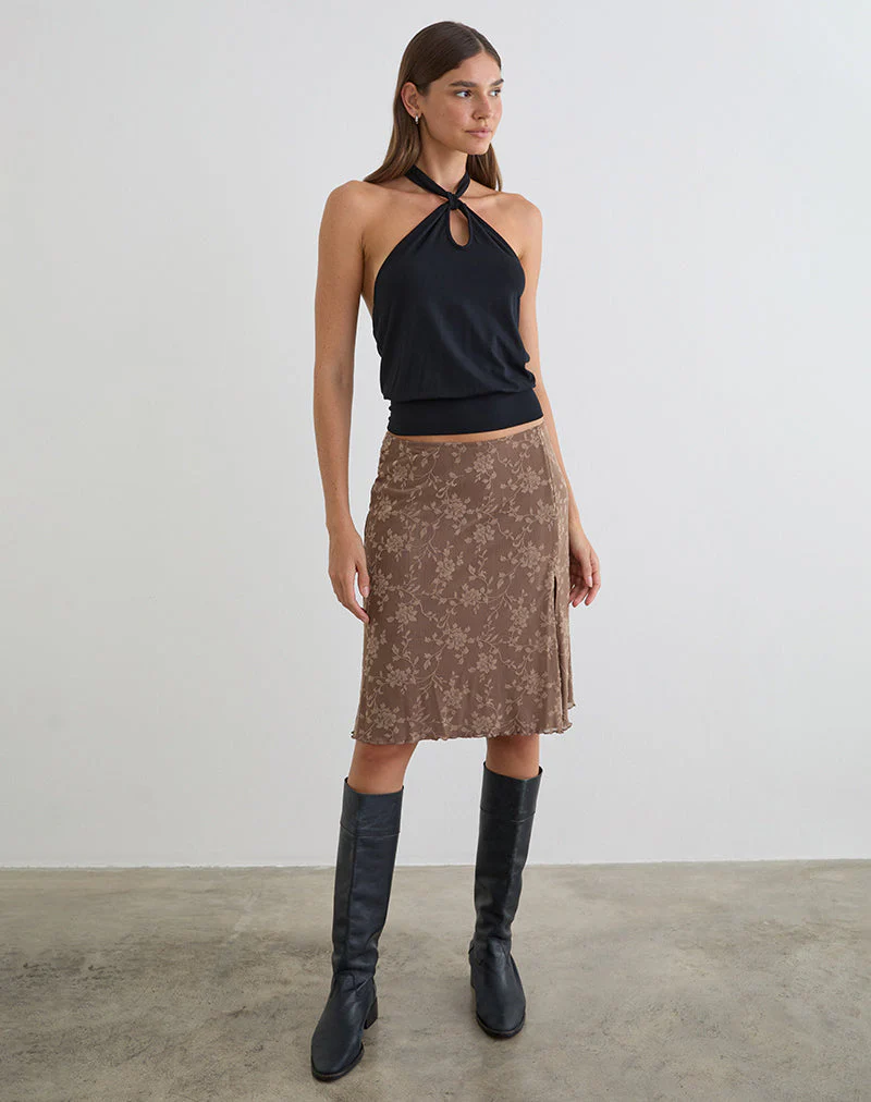 Elif Midi Skirt in Leafy Flock Dark Taupe - Image 5