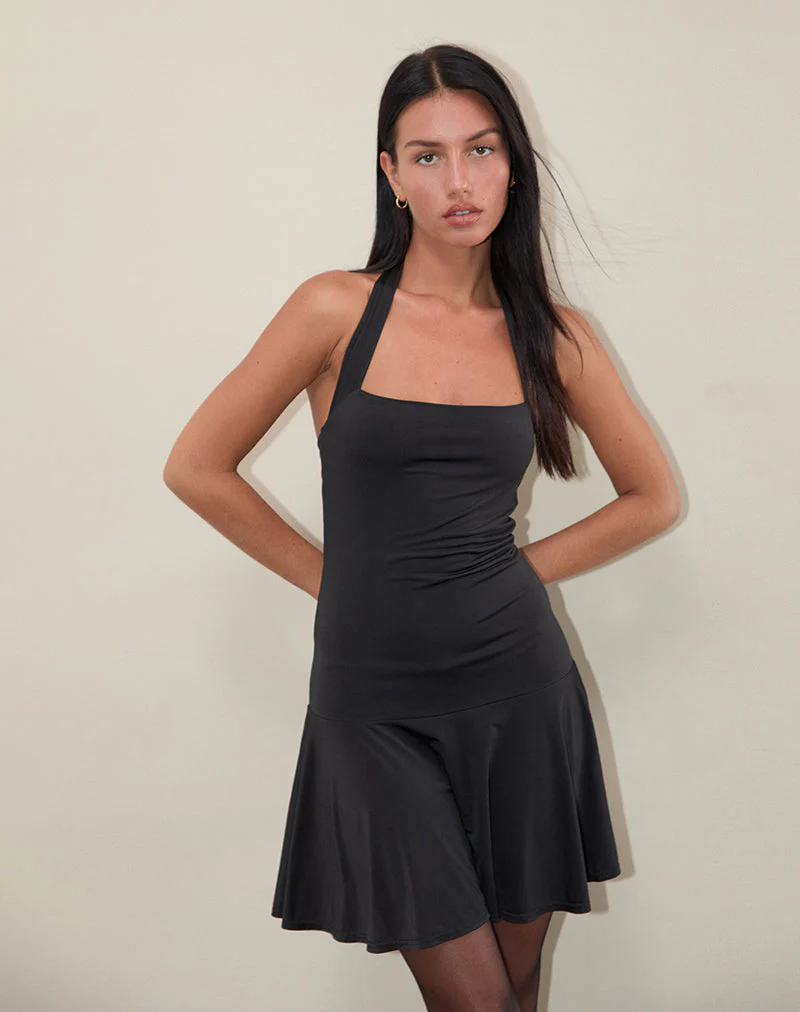 Ellison Drop Waist Dress in Slinky Black - Image 3