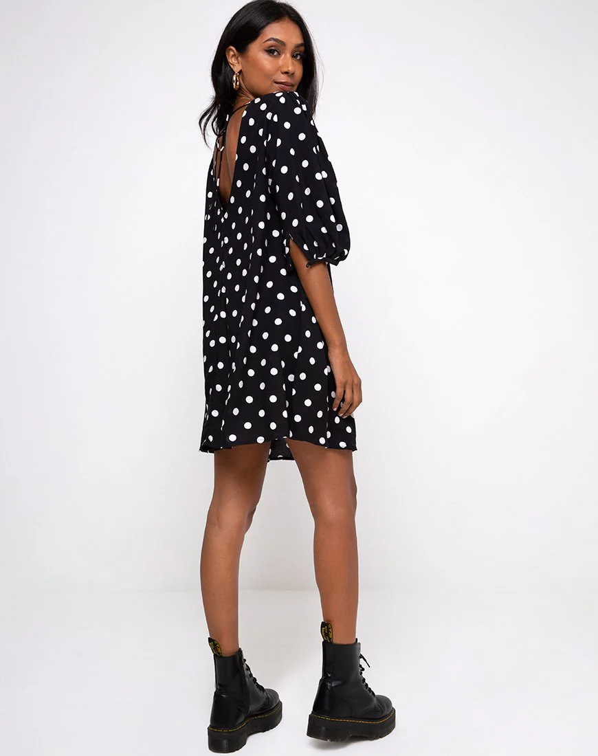 Elna Babydoll Dress in 80's Polka Black - Image 4