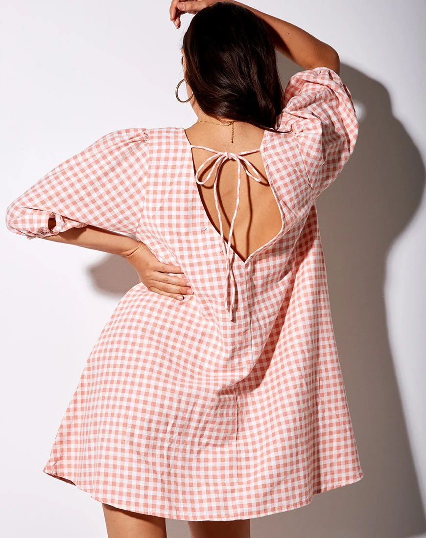 Elna Babydoll Dress in Pink Check - Image 2