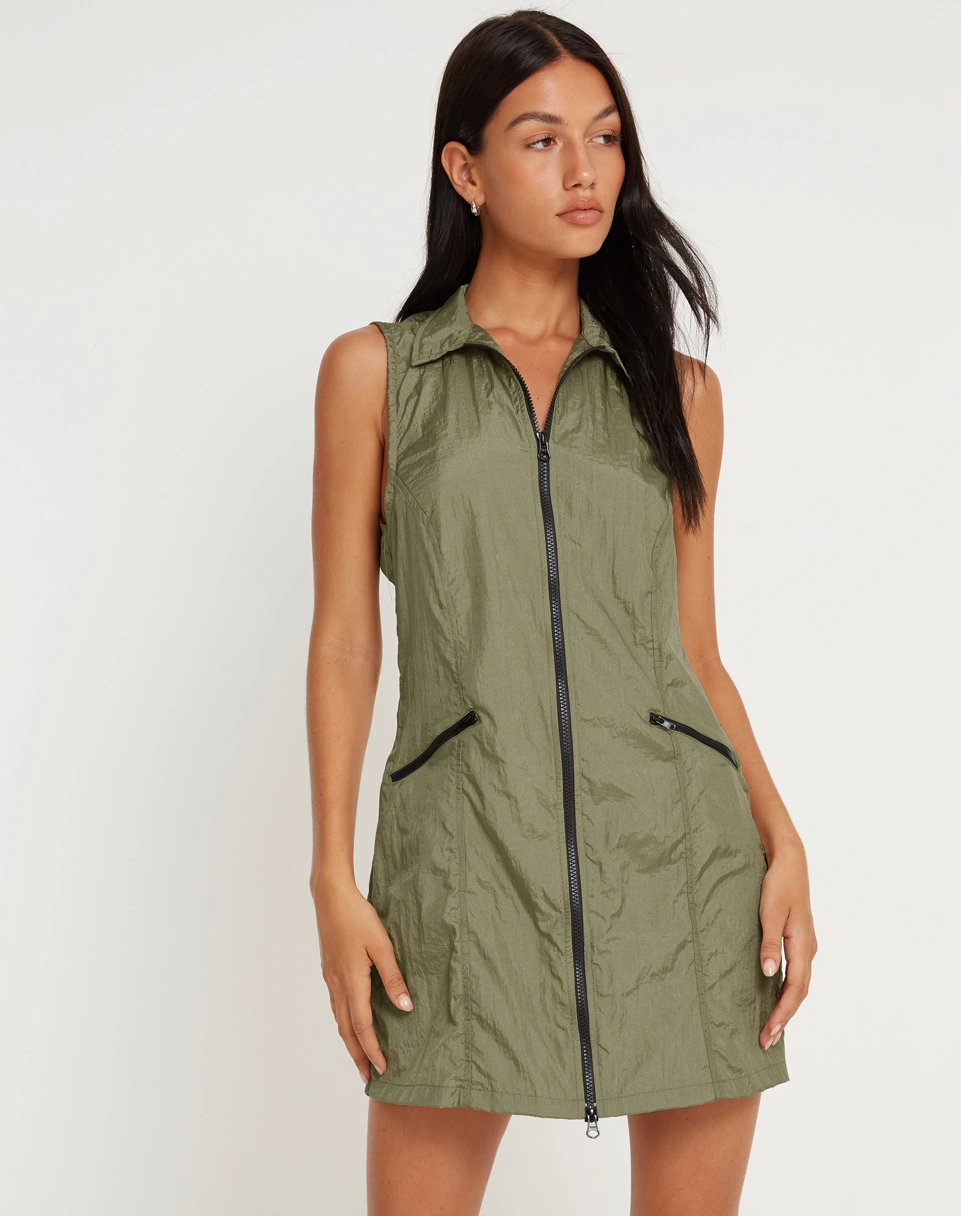Elok Cargo Mini Dress in Parachute Silver Green - Image 2