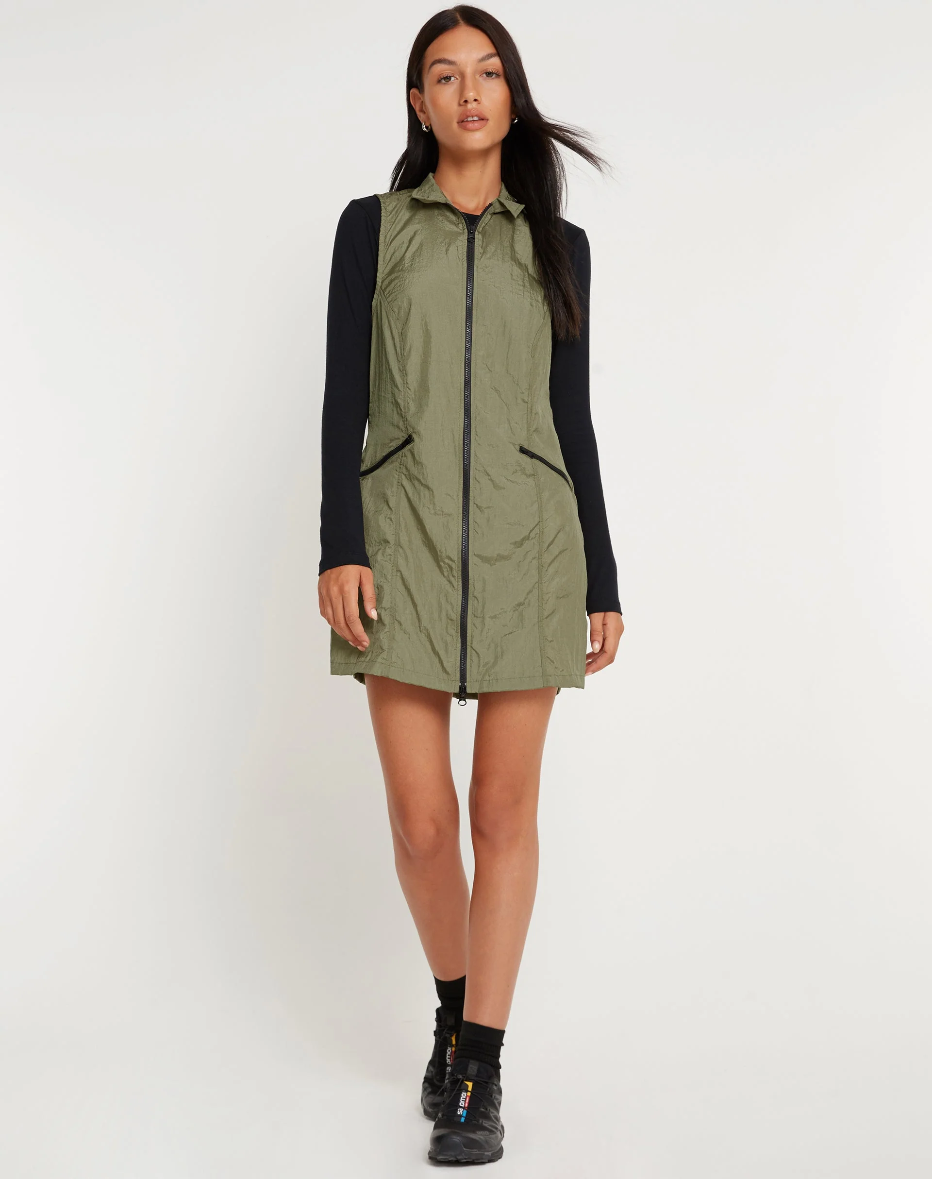 Elok Cargo Mini Dress in Parachute Silver Green - Image 4